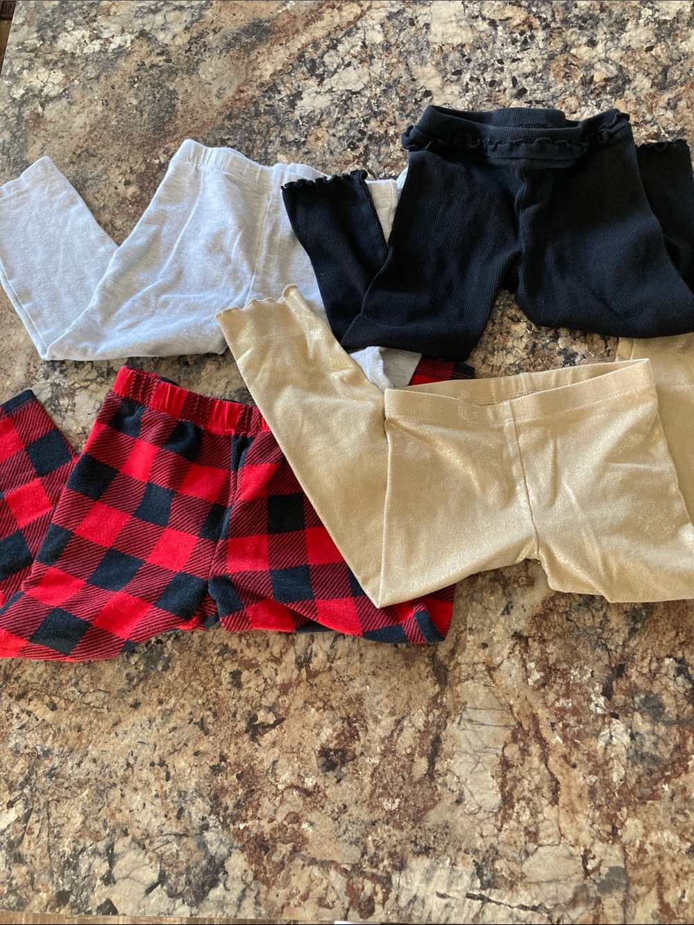Girl pants Leggings 4-Pack – Black, Gold, Gray & Red Buffalo Plaid